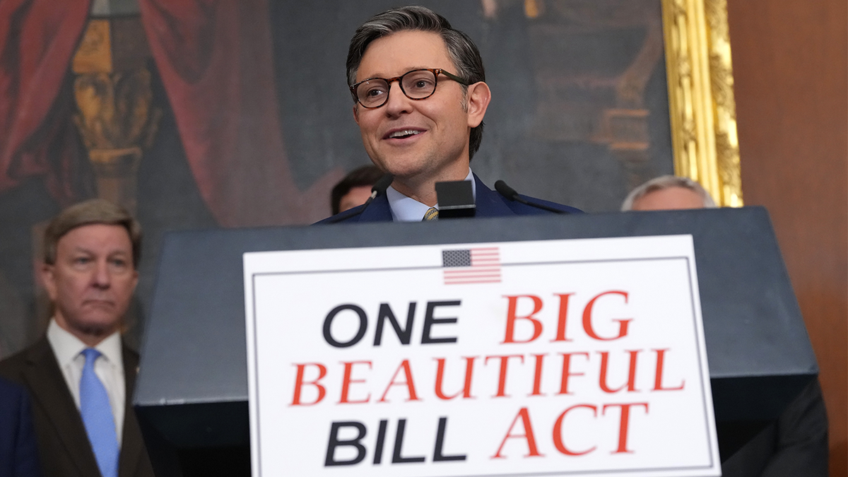 Johnson speaks to the media after the House narrowly passed Trump's "big, beautiful bill."