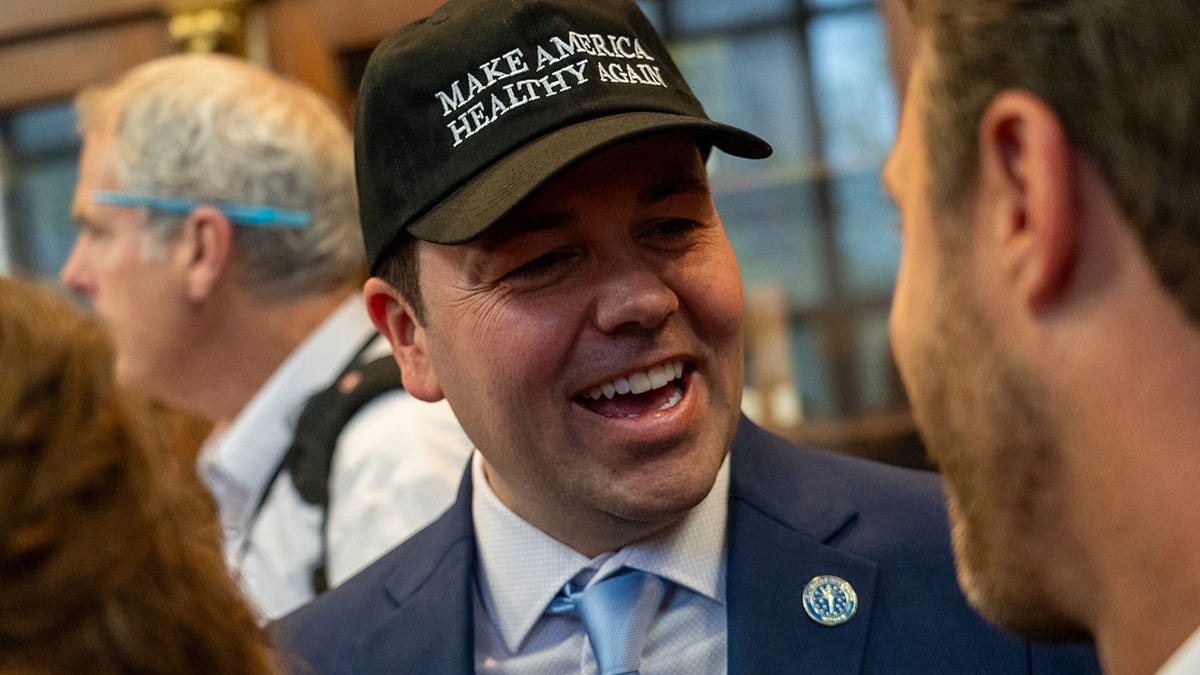 Indiana Lt. Gov. Micah Beckwith wears a Make America Healthy Again hat