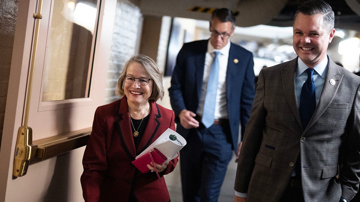 Miller-Meeks smiles while walking in Capitol