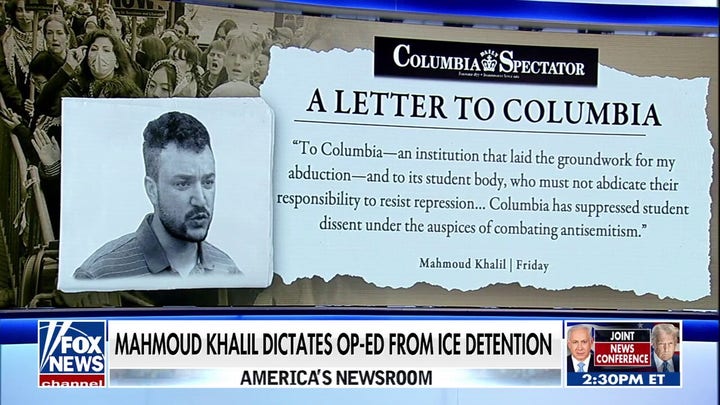 Mahmoud Khalil makes ‘preposterous’ accusation after ‘abduction’ in op-ed from ICE detention