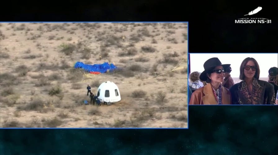 Jeff Bezos falls after Blue Origin New Shepard capsule lands