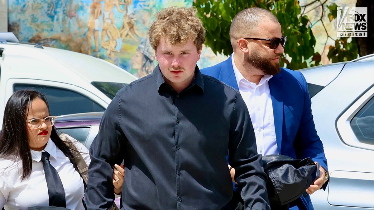 Joshua Riibe, a witness in the disappearance of Sudiksha Konanki, arrives at a Dominican Republic courthouse
