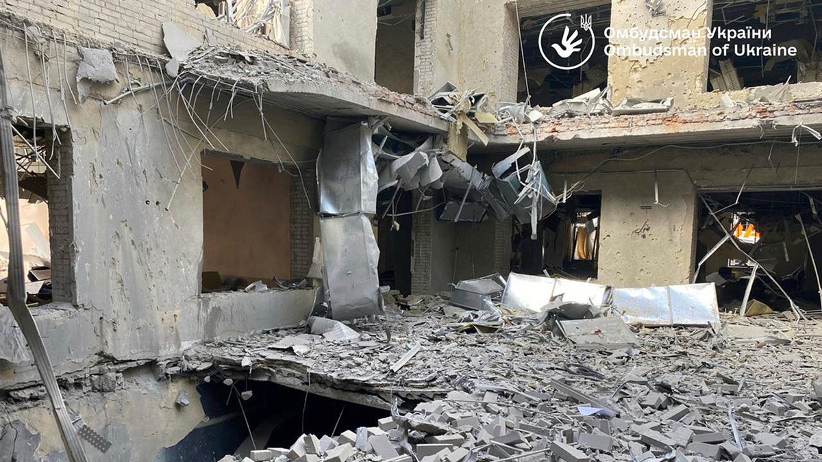 building bombed and debris inside