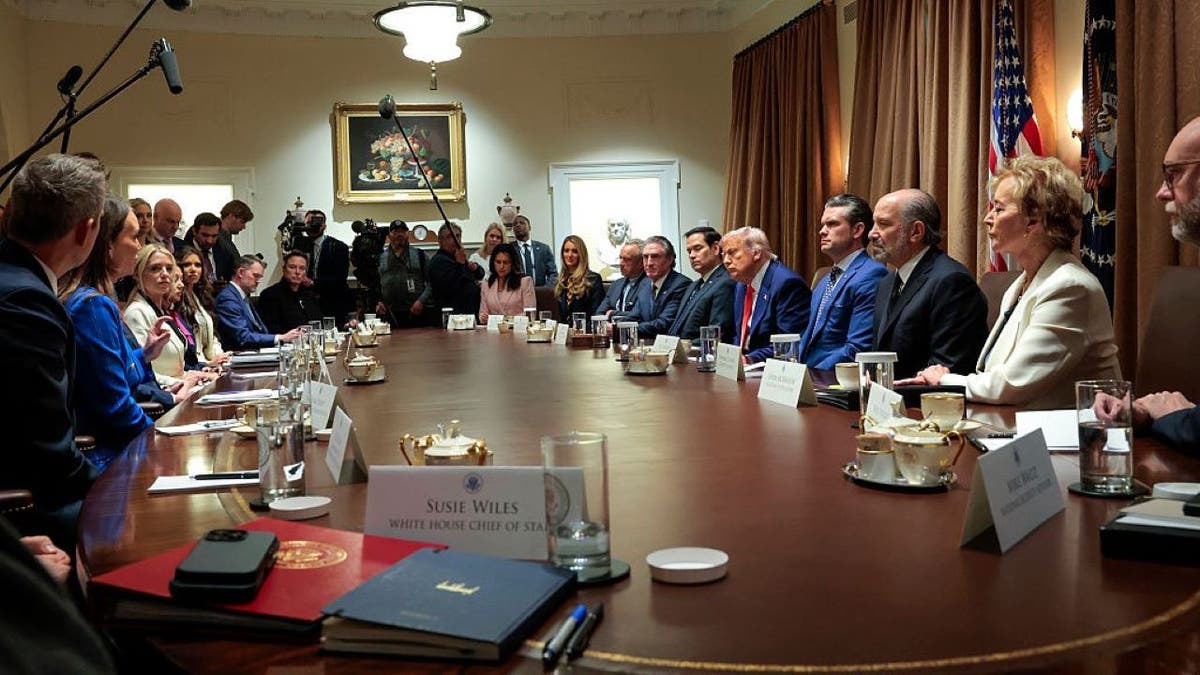 WASHINGTON, DC - APRIL 10: U.S. President Donald Trump holds a Cabinet meeting at the White House on April 10, 2025 in Washington, DC. President Trump convened a Cabinet meeting a day after announcing a 90-day pause on ‘reciprocal’ tariffs with the exception of China. (Photo by Kayla Bartkowski/Getty Images)