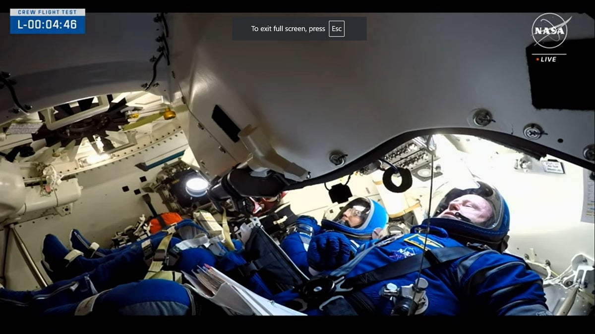 NASA astronauts Butch Wilmore and Suni Williams during NASA's live shot of their takeoff on June 5, 2024.