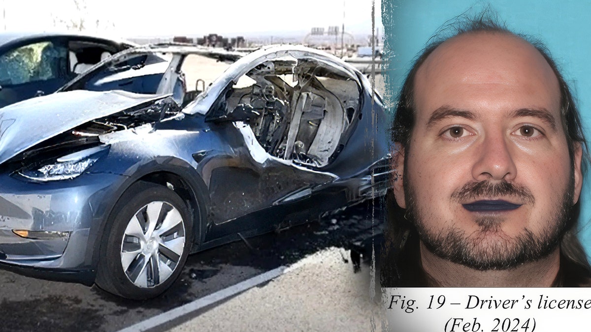 Arson attacked Tesla vehicle, Jamison Wagner split image