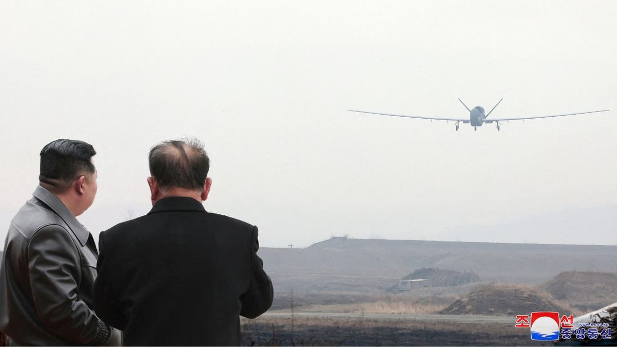 North Korean leader Kim Jong Un watches the test of suicide drones with artificial intelligence (AI) technology.