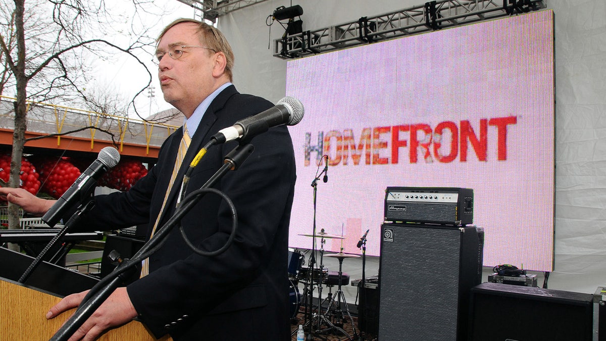William R. Forstchen speaking at a rally
