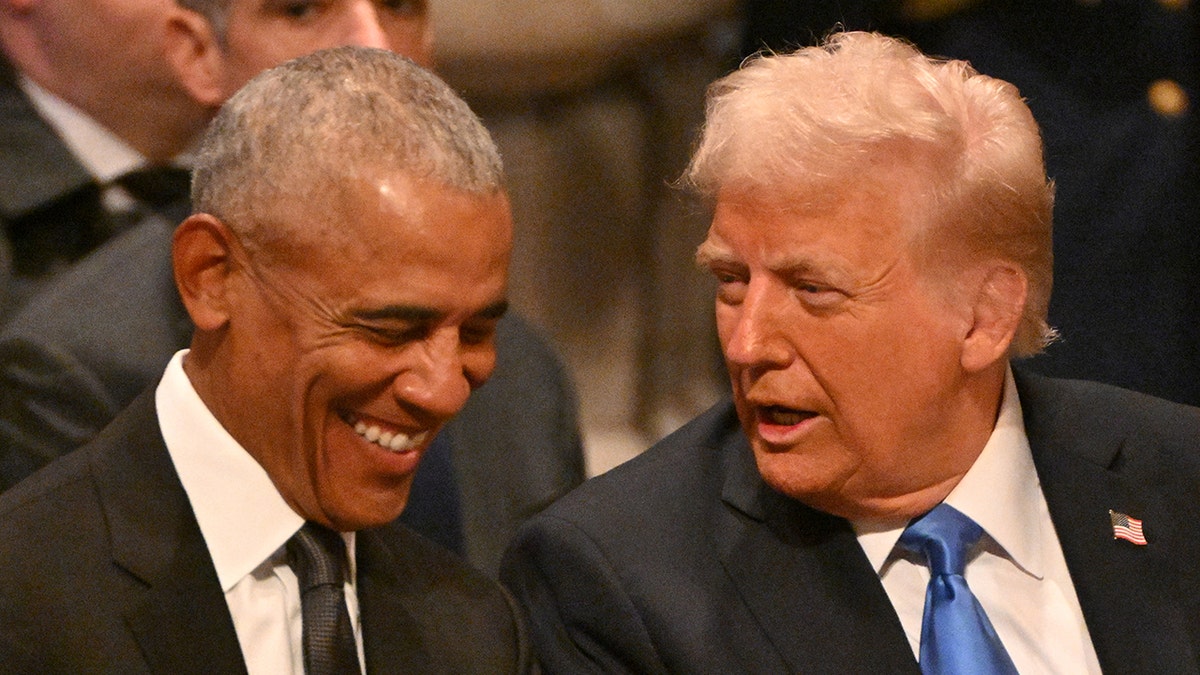 Former President Barack Obama speaks with President-elect Donald Trump in January 2025