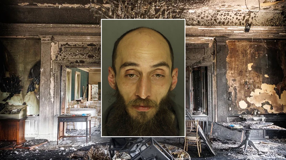 PA governor's mansion fire suspect over scene image