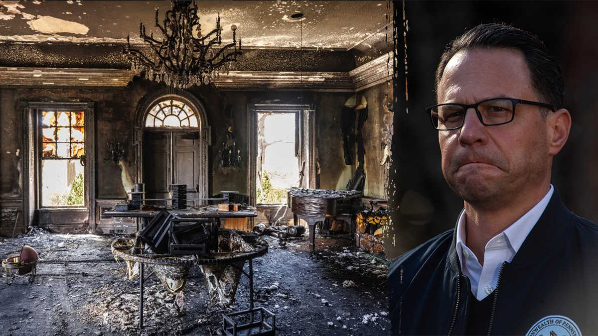 Pennsylvania Gov. Josh Shapiro spoke during a press conference outside the governor's mansion after a portion of the property was damaged in an arson fire on April 13, 2025 in Harrisburg, Pennsylvania.