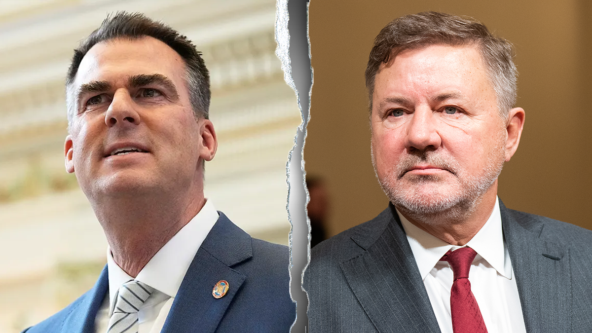 Gov. Kevin Stitt, left, and Oklahoma Attorney General Gentner Drummond disagree on whether the First Amendment allows the Oklahoma Statewide Charter School Board to grant a Catholic school public funding.
