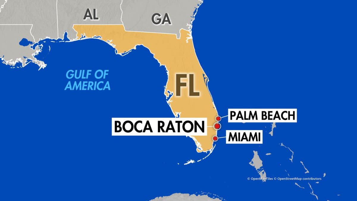 A map showing Boca Raton