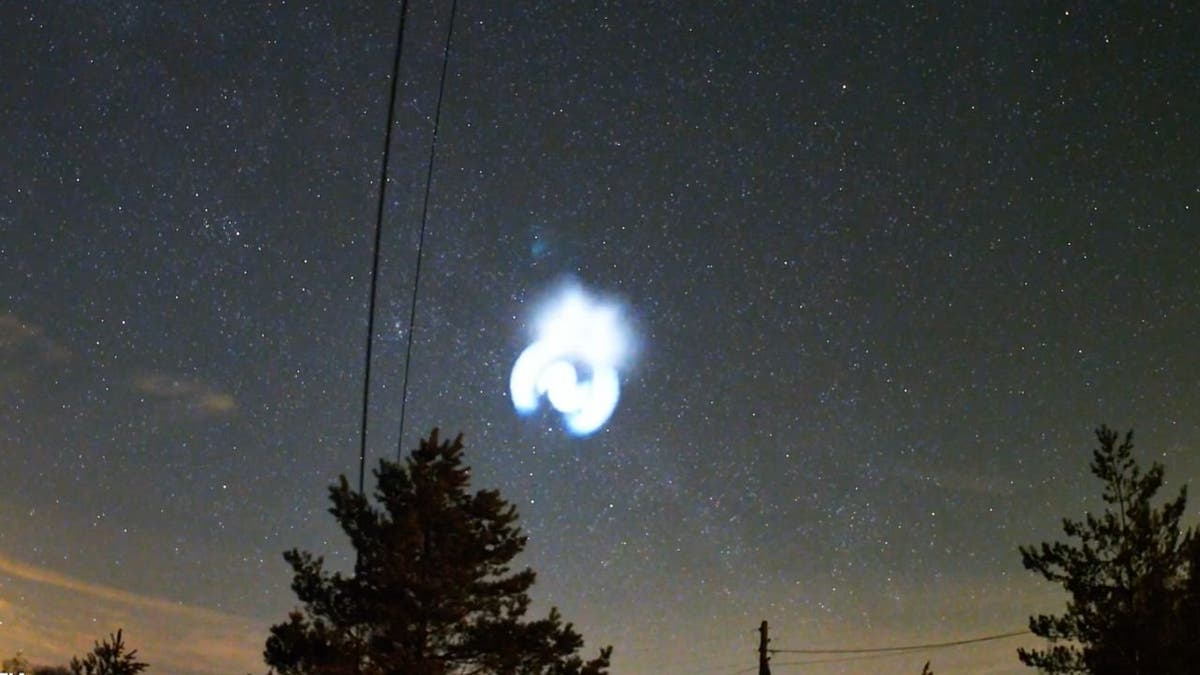 A spiraling blue light likely caused by SpaceX Falcon 9 rocket in Croatia.