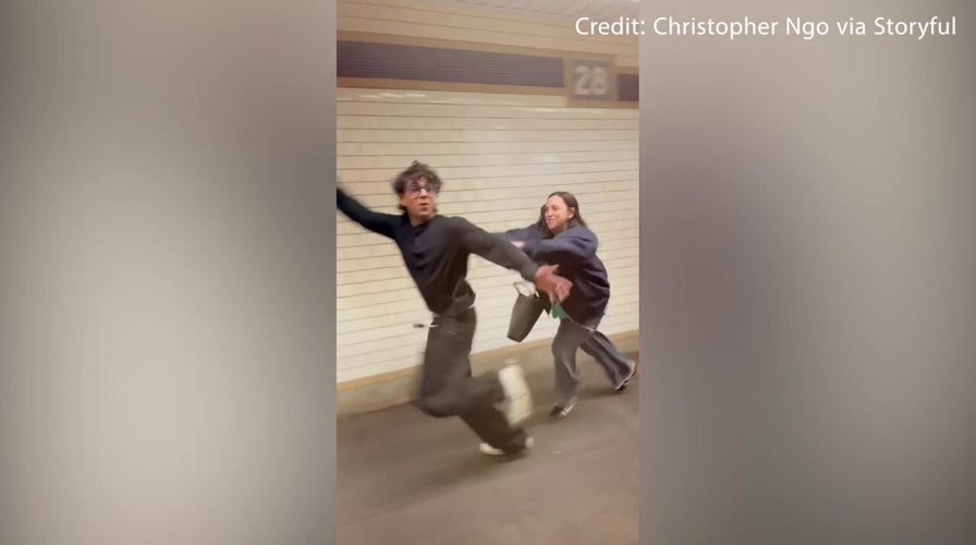 Woman claims man in MAGA hat is a 'racist,' immediately falls down chasing him