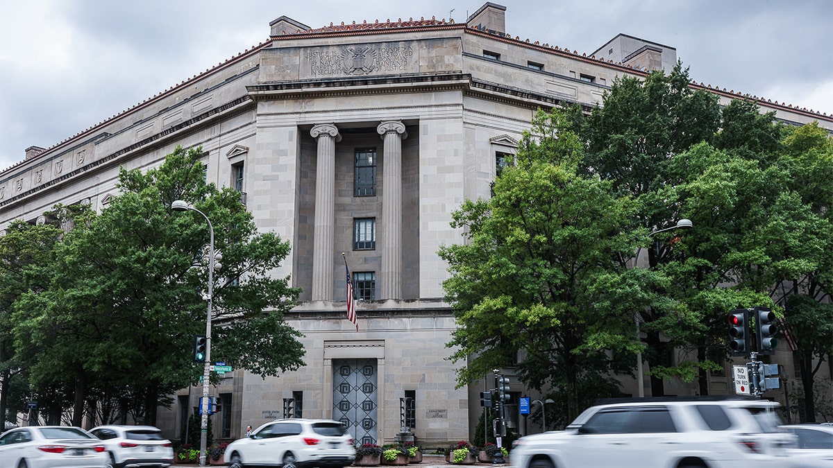Exterior street-view of the Justice Department building.