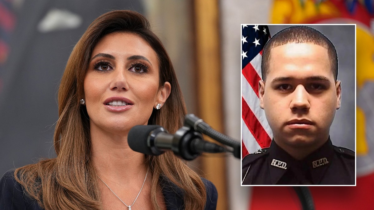 Interim New Jersey US Attorney Alina Habba, left and slain Detective Joseph Azcona, right.