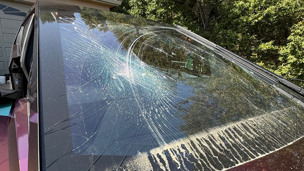 The Tesla Cybertruck's windshield was shattered by the suspect