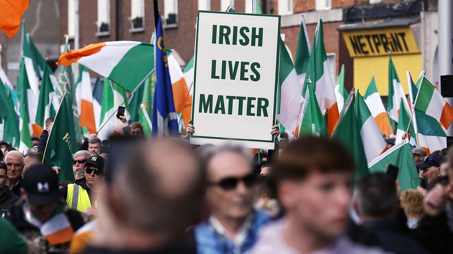 Irish Lives Matter sign at Dublin protest