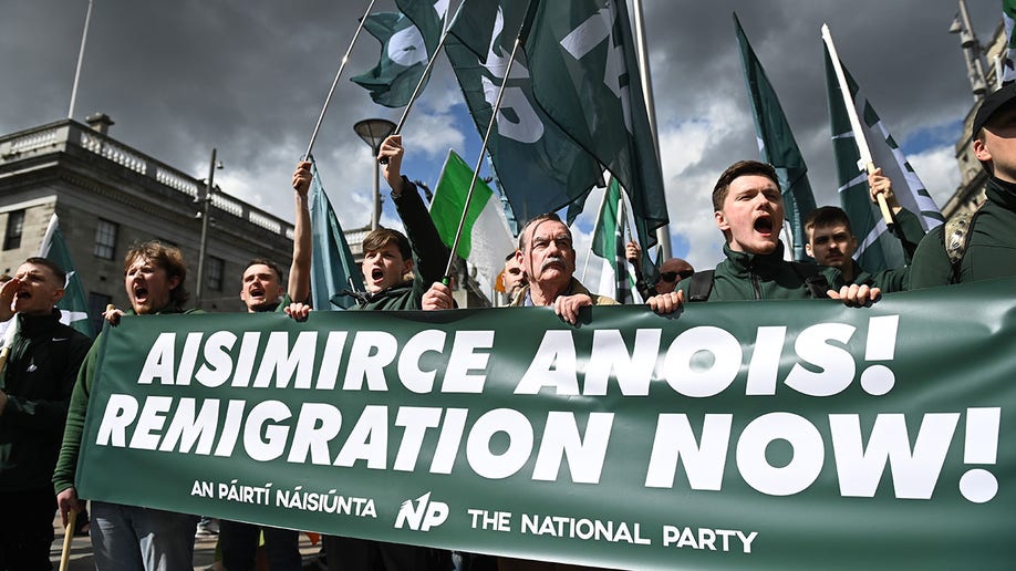 Sign opposing mass migration at Dublin protest
