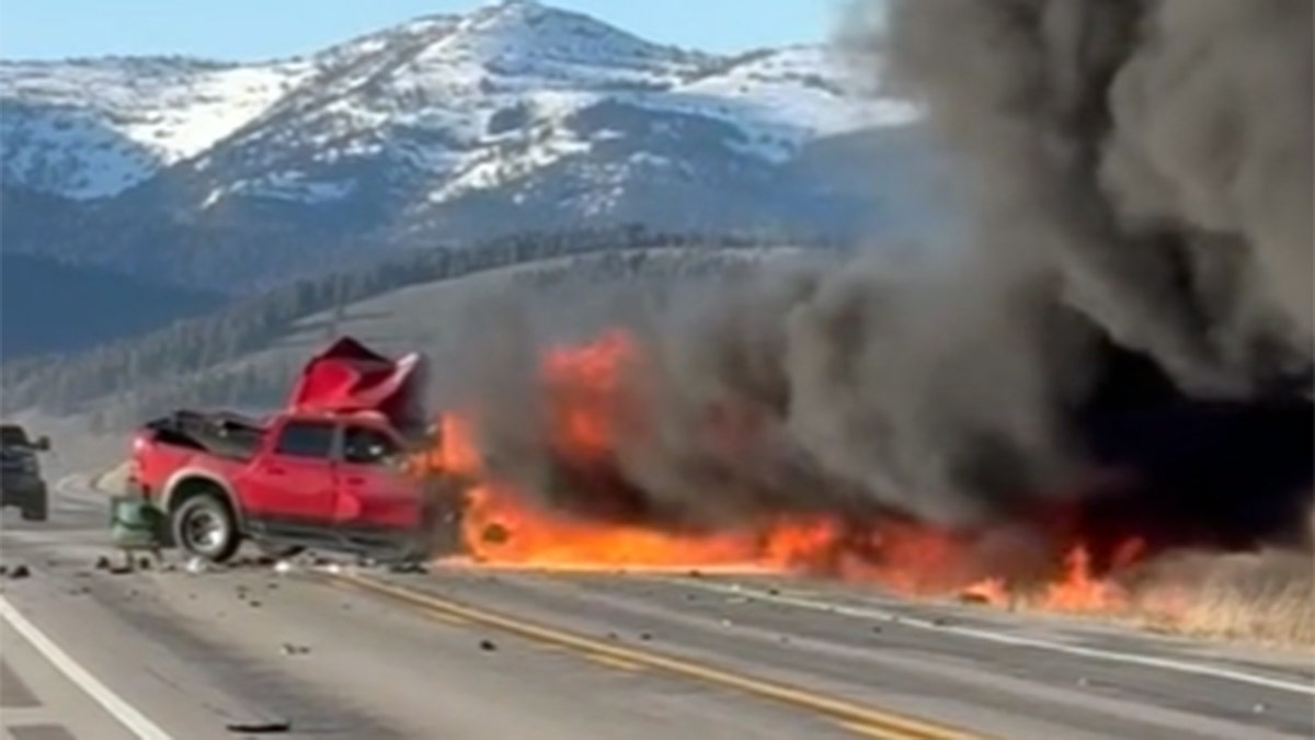 Idaho truck on fire following crash near Yellowstone National Park