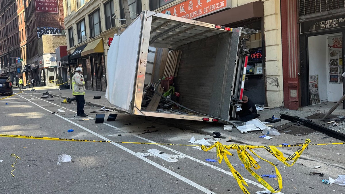 Boston firefighters responded to the scene of a truck crash.
