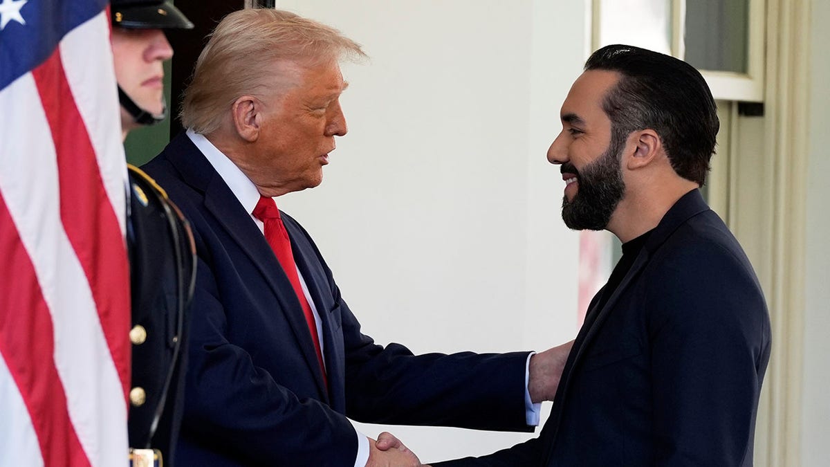 Trump shakes Bukele hand outside White House