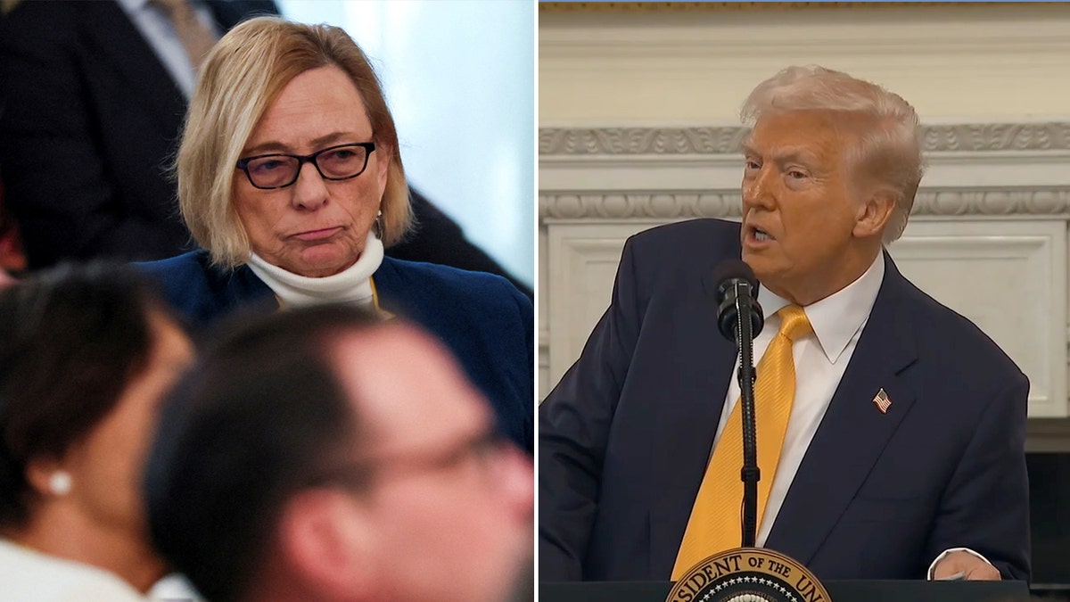 left: Gov. Janet Mills of Maine; right: President Donald Trump