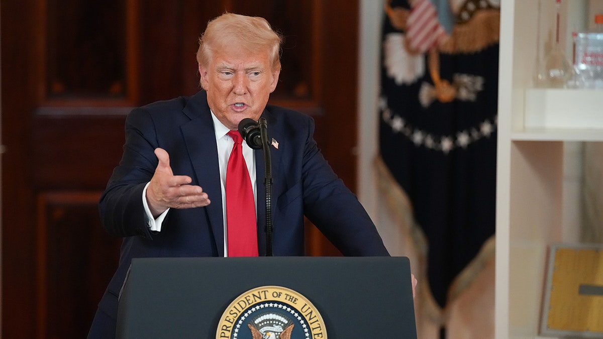 Trump speaking at White House