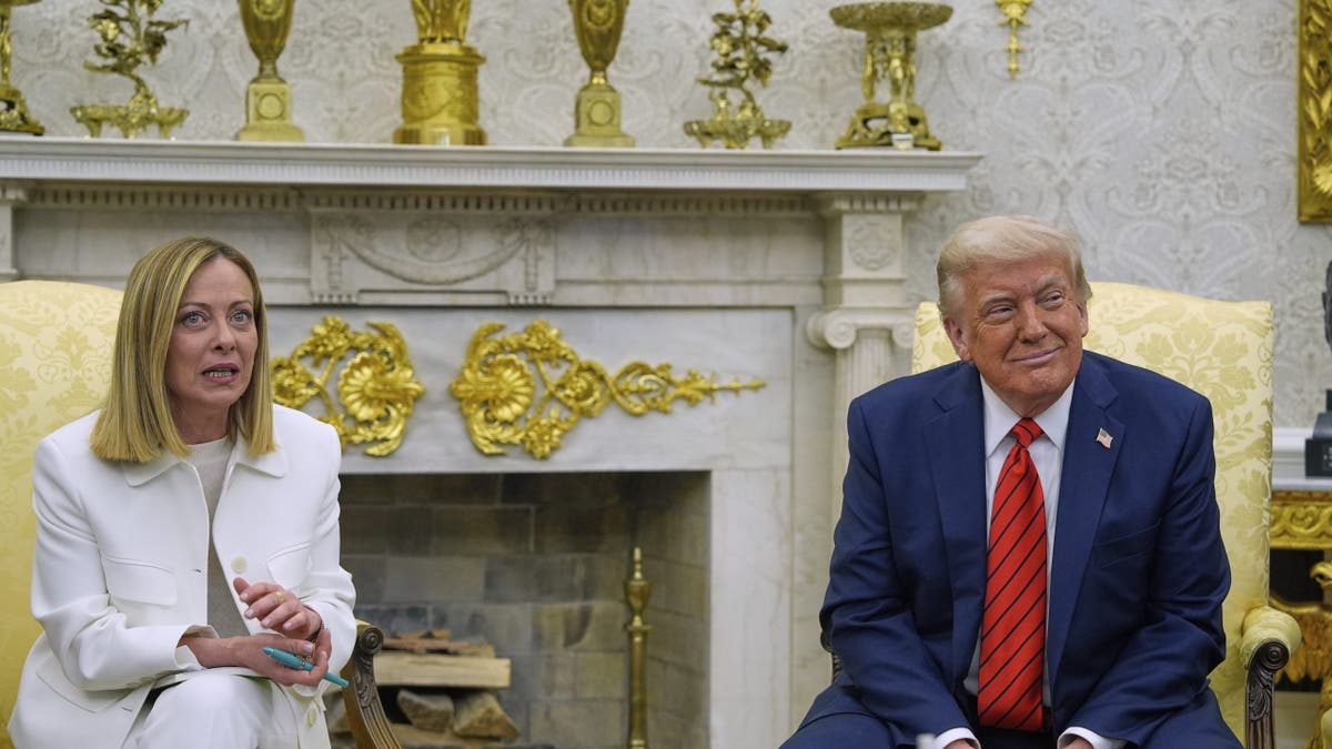 President Donald Trump meets with Italian Prime Minister Giorgia Meloni in the Oval Office on April 17, 2025. (AP Photo/Alex Brandon)