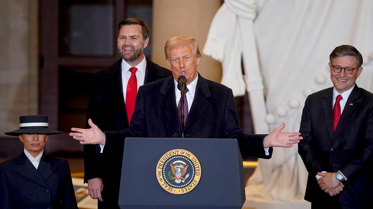 President Donald Trump speaks in Emancipation Hall