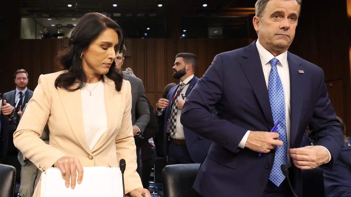CIA Director John Ratcliffe and Director of National Intelligence (DNI) Tulsi Gabbard leave following testifying before a Senate Intelligence Committee hearing on worldwide threats, on Capitol Hill in Washington, D.C., U.S., March 25, 2025