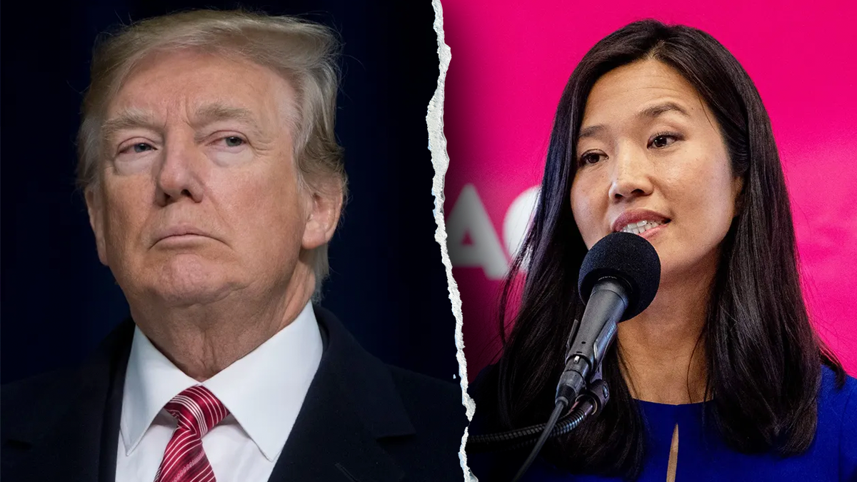 Trump, left; Boston Mayor Michelle Wu, right