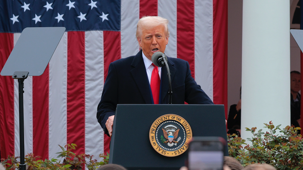 President Donald Trump speaks during a "Make America Wealthy Again" trade announcement event in the Rose Garden at the White House in Washington, D.C., on Wednesday. (Andrew Harnik/Getty Images)