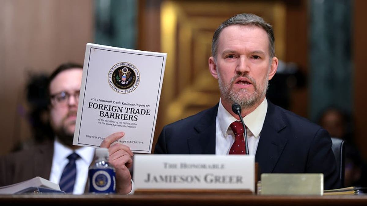 U.S. Trade Representative Jamieson Greer testifies before the Senate Finance Committee in the Dirksen Senate Office Building.