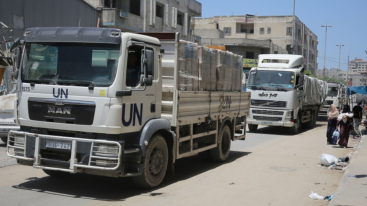 Aid trucks of the United Nations Relief and Works Agency for Palestinian Refugees