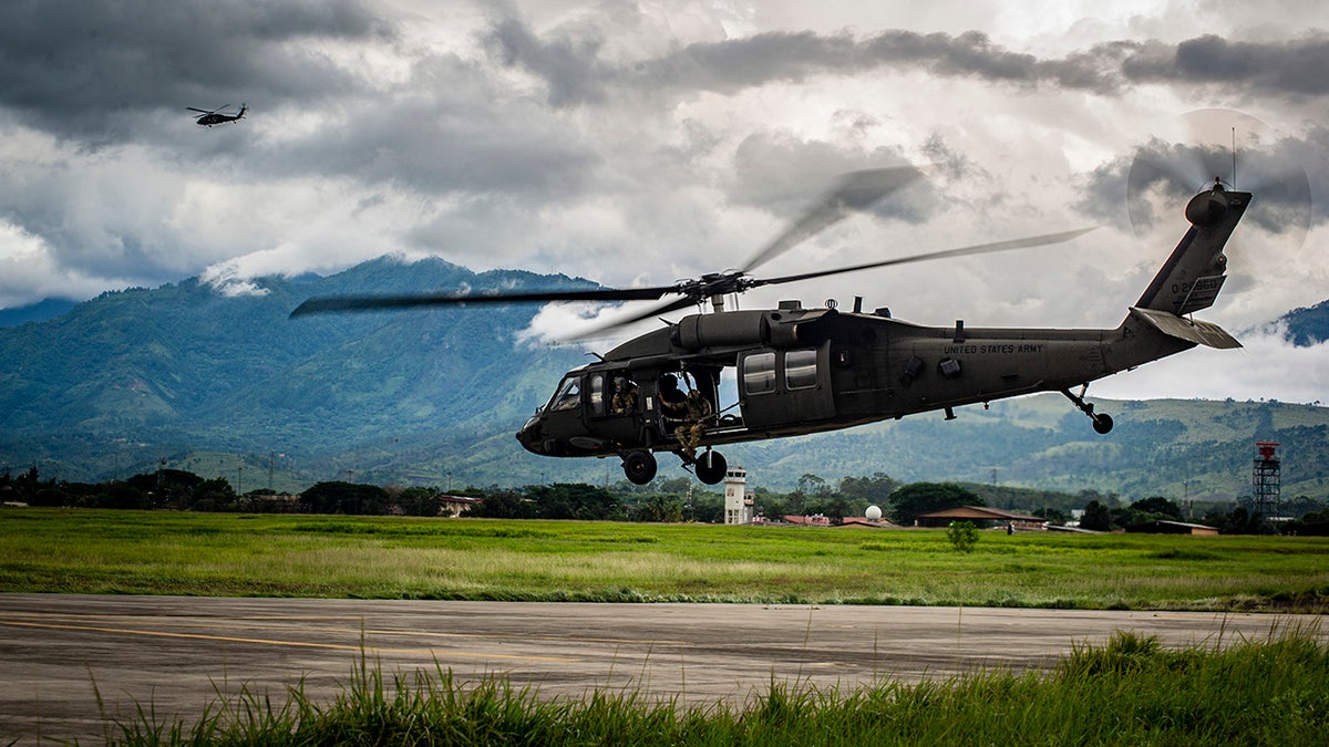 U.S. Army UH-60 Blackhawk helicopter takes off