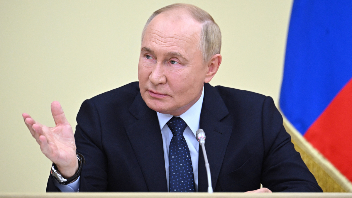 In this pool photograph distributed by Russian state owned Sputnik agency President Vladimir Putin chairs a meeting with Russian Government members at the Novo-Ogaryovo residence, on August 7, 2024