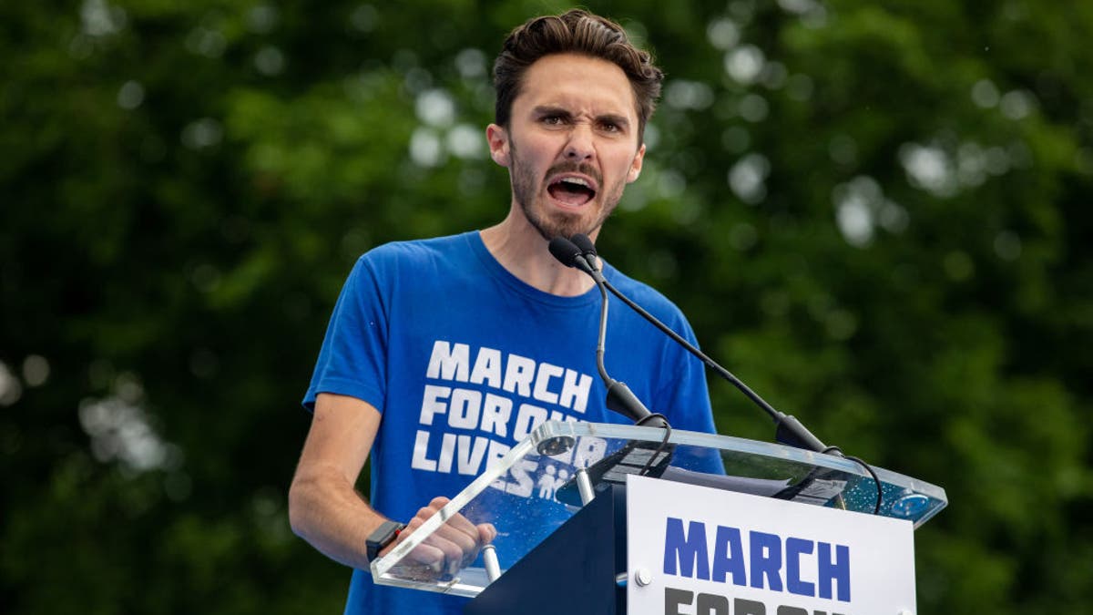 Gun violence survivor and activist David Hogg speaks at the March for our Lives rally against gun violence at the National Mall in Washington, D.C., on June 11, 2022. 