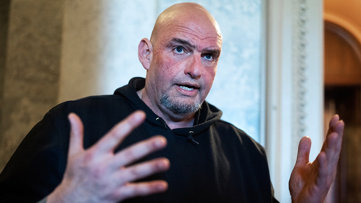Sen. John Fetterman wearing a black hoodie