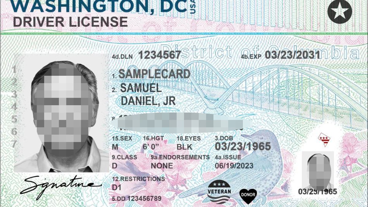 Sample drivers license with Real ID 