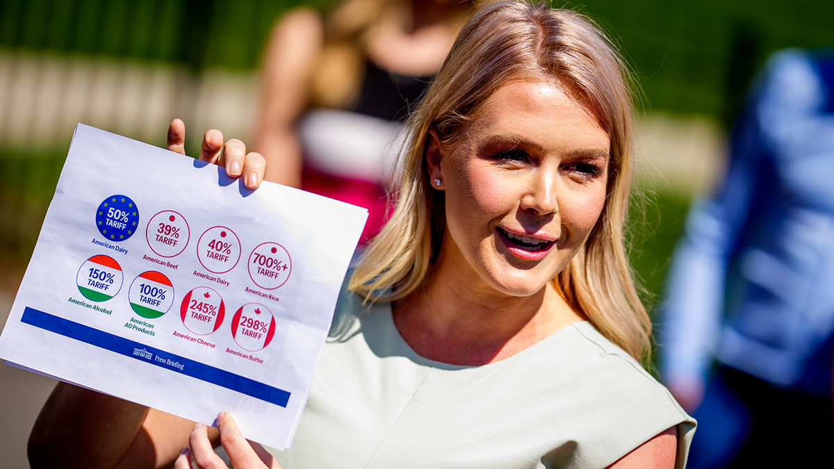 White House press secretary Karoline Leavitt speaks to the media on March 31, 2025 on tariffs and provides an update on the Signal group chat leak.