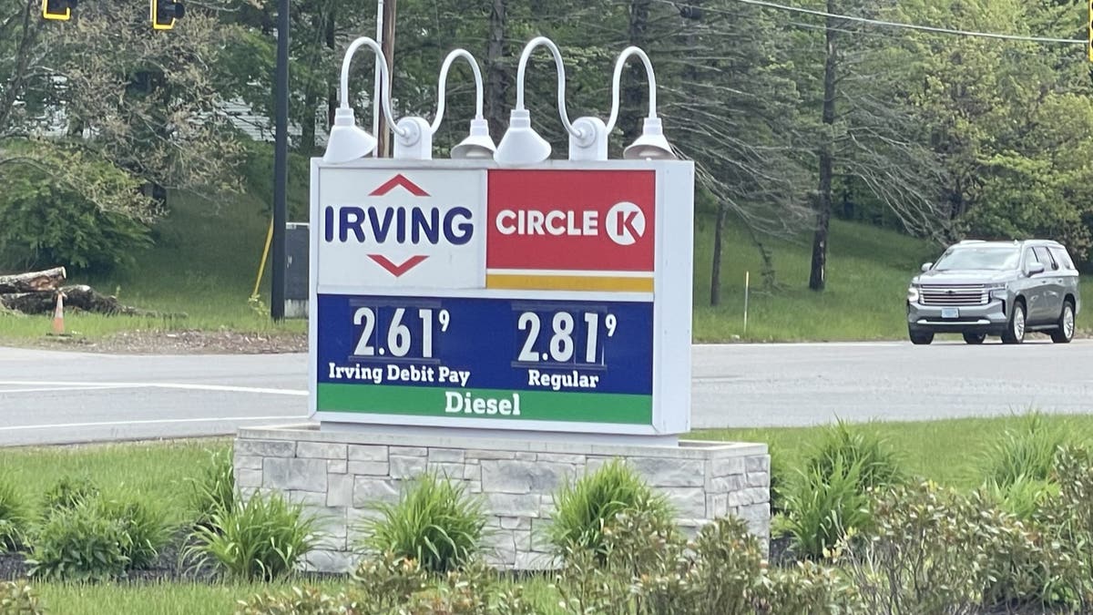 Gas prices at a station in the New Hampshire Seacoast at the start of Memorial Day weekend, in Newfields, N.H. on May 23, 2025. GasBuddy reports that gas prices nationwide are at the lowest Memorial Day level in four years.