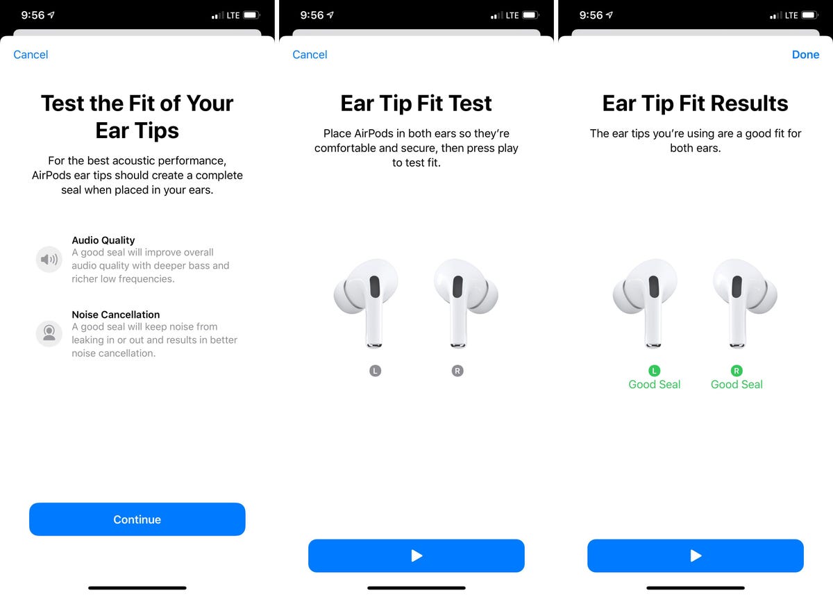 iPhone directions for using the AirPods Pro Ear Tip Fit Test