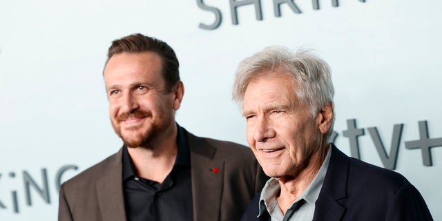 Jason Segel, left, and Harrison Ford co-star in "Shrinking" on Apple TV+. 