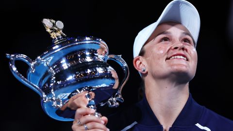 Ashleigh Barty of Australia poses with the Daphne Akhurst Memorial Cup after winning her Women's Singles Final match.