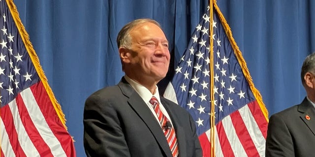 Former Secretary of State Mike Pompeo keynotes the Hillsborough County, New Hampshire GOP's annual Lincoln-Reagan fundraising dinner, in Manchester, N.H. on April 7, 2022.