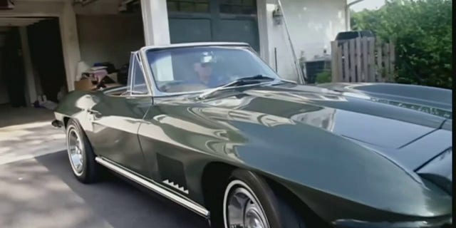 Joe Biden backs his Corvette into a garage in a campaign video released Aug. 5, 2020.
