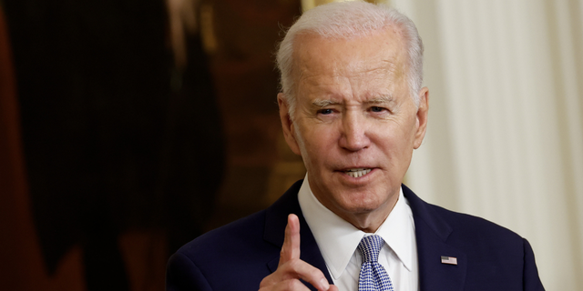 President Biden speaks during a ceremony at the White House marking the two-year anniversary of the Jan. 6 insurrection at the U.S. Capitol in Washington, D.C., Friday, Jan. 6, 2023. 