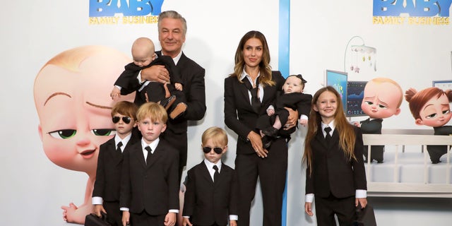 Alec Baldwin and Hilaria Baldwin have seven children together. Seen here at the 2022 premiere of "Boss Baby." The couple share Carmen, Rafael, Leonardo, Eduardo, Romeo, Lucia, and Ilaria (newborn not pictured).